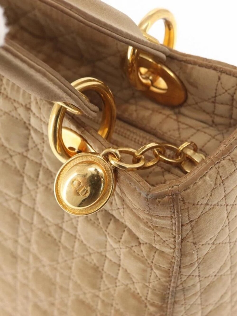 Christian Dior Lady Dior Canage Hand Bag Nylon Beige Gold - Picture 6 of 16